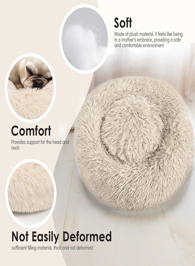 Hoewina Dog & Cat Bed, 20in Cat Beds for Indoor Cats, Calming Donut Bed for Puppy and Kitten, Washable Round Fluffy Pet Bed for Small Medium Dogs and Cats (Light Brown) - Image 4
